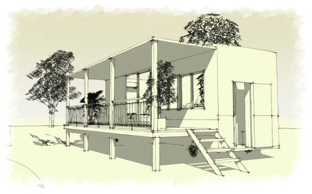 Rendu architectural de la terrasse de la future roulotte